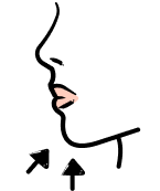 Profile icon with arrows to jaw and chin area, representing Kybella treatment to dissolve stubborn fat beneath the chin and jowls