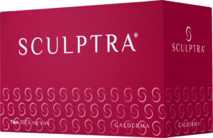 Sculptra® injectable collagen stimulator in original packaging with vial and box