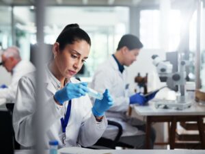 Scientist Analyzing Anti-Aging Peptides 