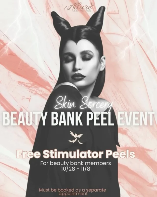 Skin Care Sorcery Event! ✨  From October 28 to November 8, all Beauty Bank members are invited to enjoy a complimentary ZO Stimulator Peel! Known as the “lunchtime peel,” this quick, effective treatment is perfect for refreshing your complexion with zero downtime.  Why the ZO Stimulator Peel? It’s designed to smooth fine lines, even out skin tone, and bring an instant radiance—ideal for anyone looking to brighten dull skin or gently exfoliate. With its blend of glycolic, citric, and salicylic acids, the peel gives you a subtle glow boost without the redness or peeling of a traditional chemical peel.  To claim, simply book a separate ZO Stimulator Peel appointment during the event dates. Not a Beauty Bank member yet? Join for $149/month to unlock this offer and more exclusive benefits, credited directly toward your treatments.  Important: If you’ve recently had other treatments or are planning any around the same time, please reach out to us before booking to confirm it’s the right time for a peel.